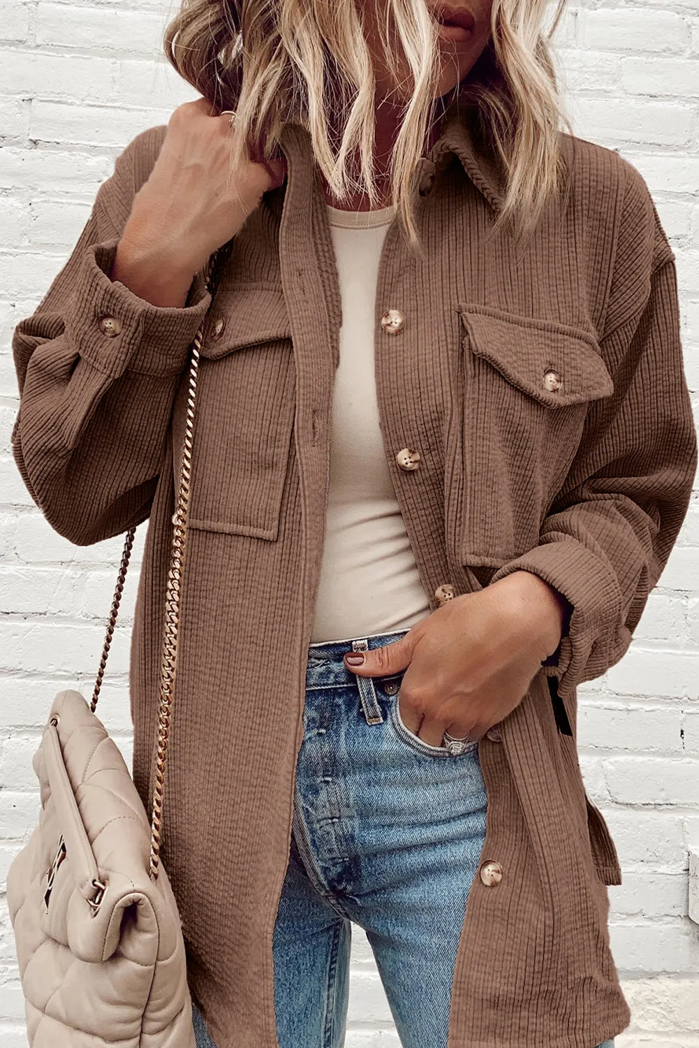 Nayeli | Buttoned, low shoulder jacket with pockets - Image 9