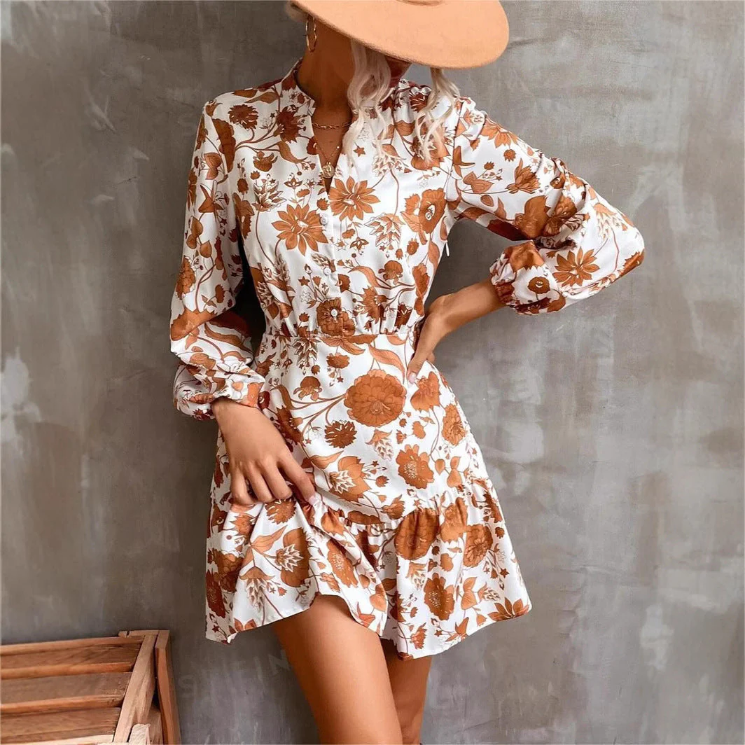 Nayeli® | Women'S Floral Print Casual Dress With Button Placket And Gathered Hem - Image 4