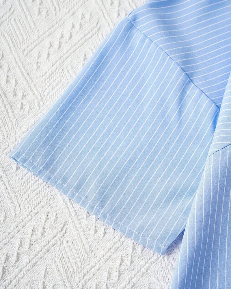 Nayla® | Casual Striped Loose Fit Button-Front Blouse For Women. Striped Blouse With Round Neck And Half-Length Sleeves. - Image 3