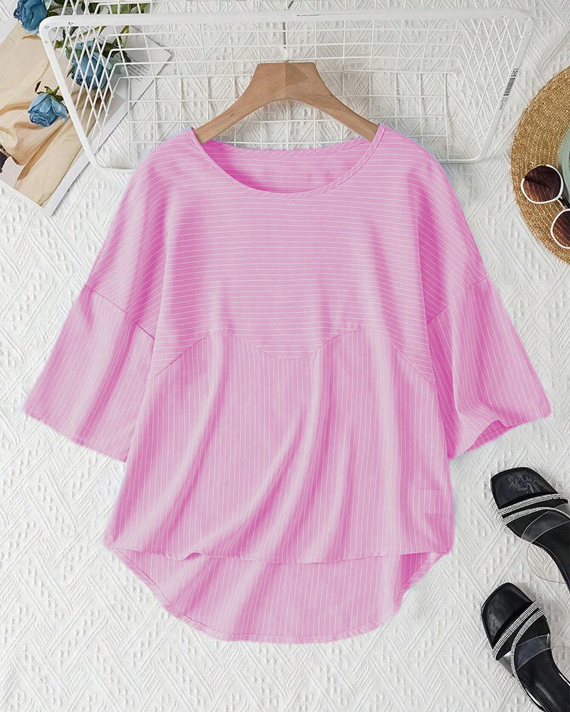 Nayla® | Casual Striped Loose Fit Button-Front Blouse For Women. Striped Blouse With Round Neck And Half-Length Sleeves. - Image 5