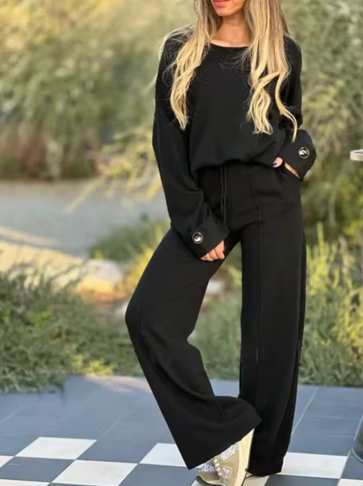 Nelly | Long sleeve and wide leg pants set - Image 2
