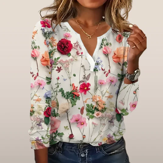 Nerea® | Blouse with imprimé floral and décolleté in V