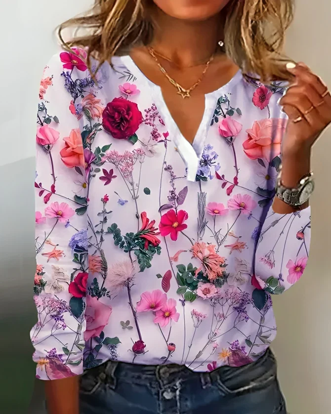 Nerea® | Blouse with imprimé floral and décolleté in V - Image 3