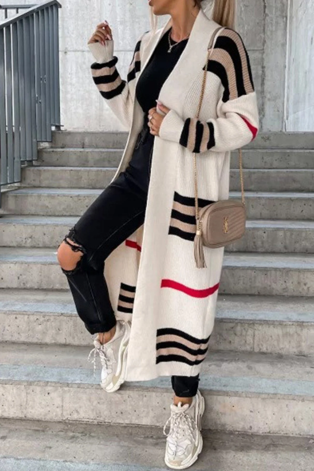 Nerea | Contrasting striped cardigan with an open front - Image 13