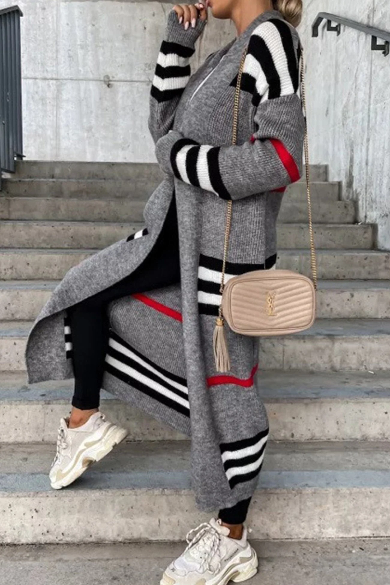 Nerea | Contrasting striped cardigan with an open front - Image 3