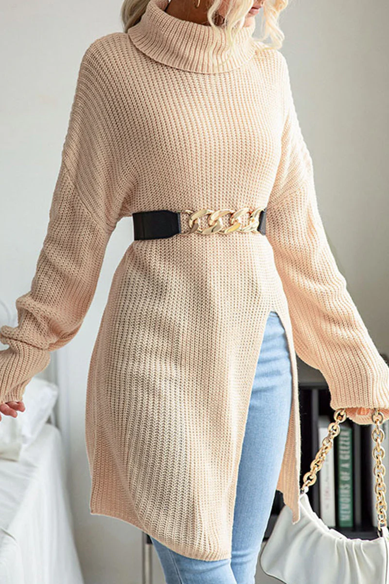 Nicol | Casual plain plain turtleneck tops with slit - Image 3