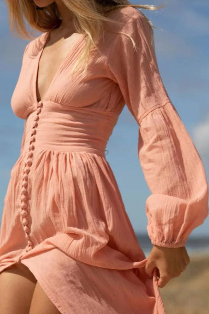 Nicolasa® | Pleated V-Neck Milkmaid Maxi Dress - Image 3