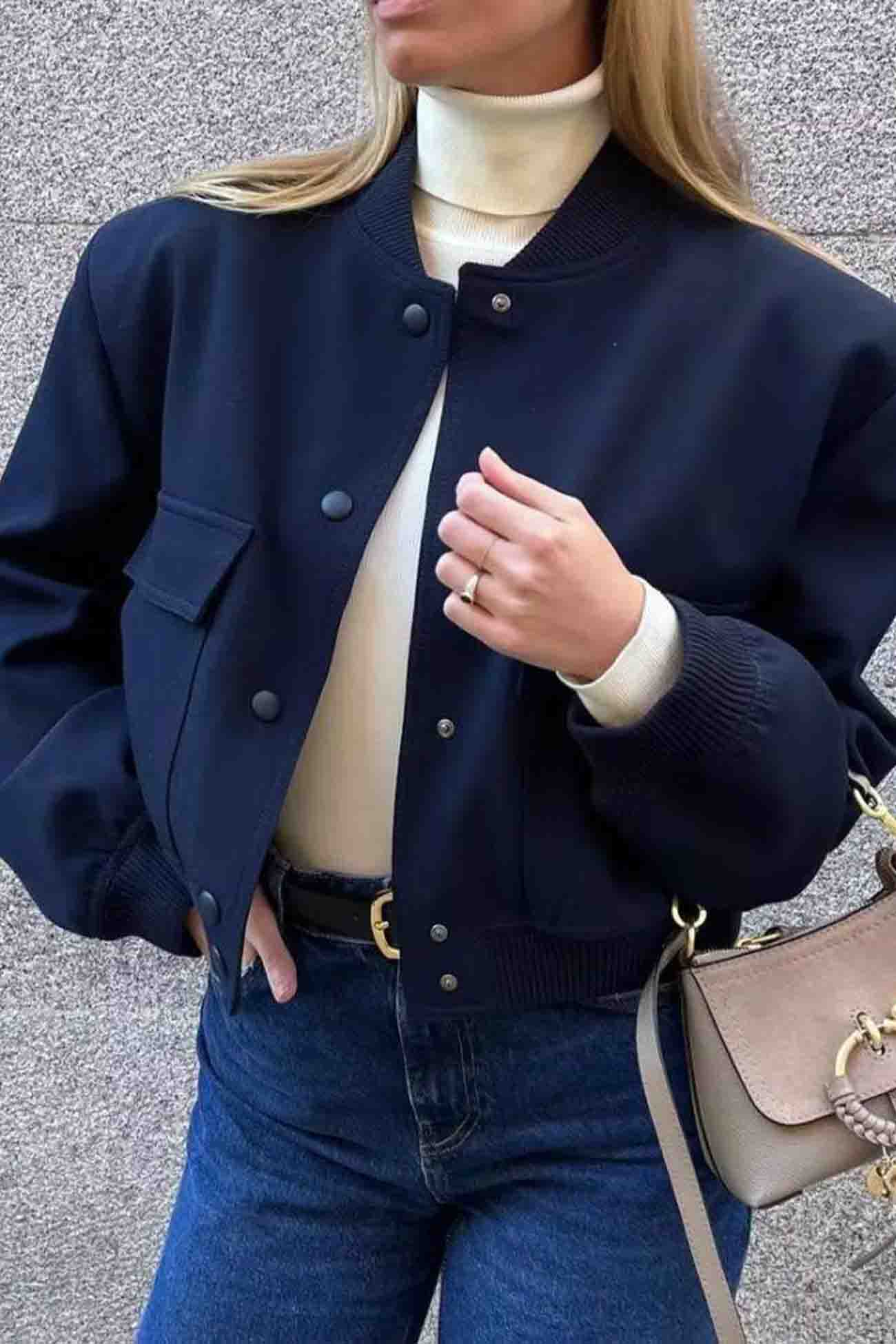 Nicole | Plain jacket with pockets and stand-up collar - Image 2