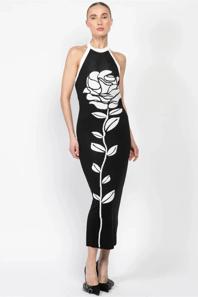 Nina® | Halterneck Floral Knit Midi Dress With Open Back - Image 9