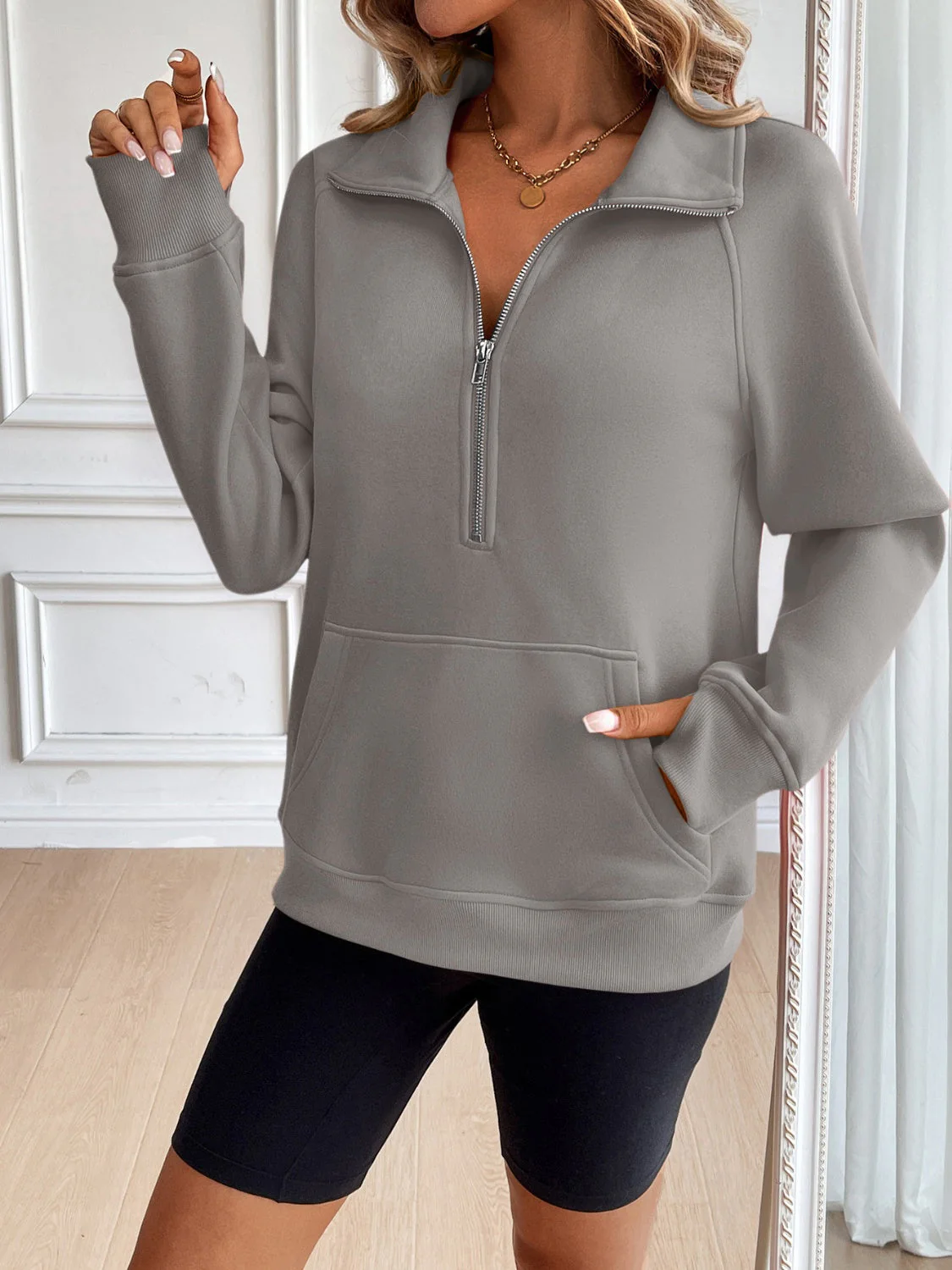 Nina | Ivy Lane half zip sweatshirt with raglan sleeves - Image 3