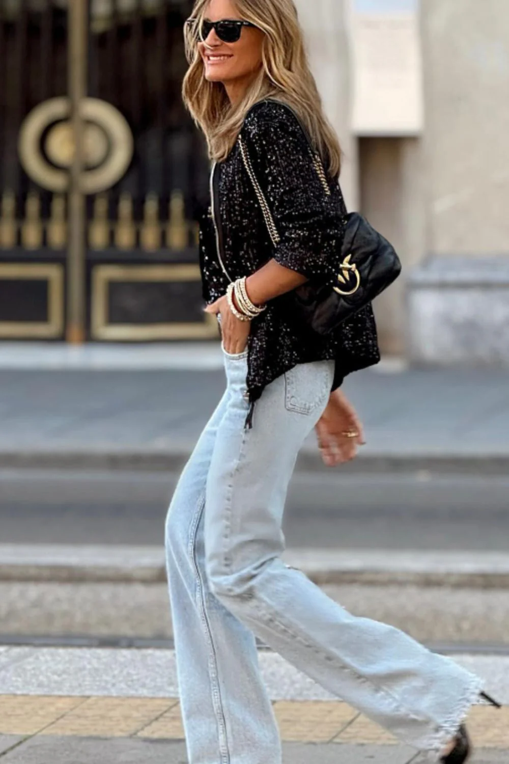 Nina | Long sleeve jacket with sequins and zip - Image 12