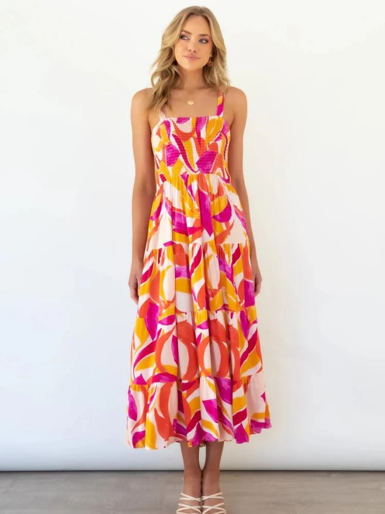 Nina® | Printed Tiered Maxi Summer Dress With Ruched Bodice - Image 3
