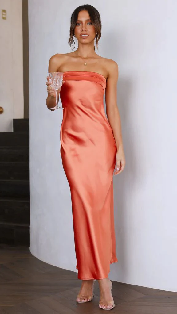 Nina® | Solid Satin Long Dress With Fold-Over Neckline - Image 11