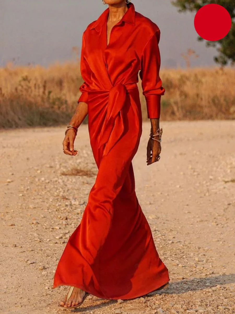 Noelia® | Office Lapel V-Neck Maxi Dress - Image 2