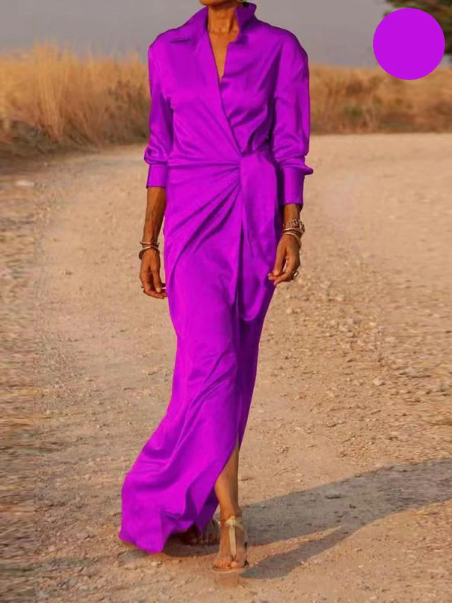 Noelia® | Office Lapel V-Neck Maxi Dress - Image 5