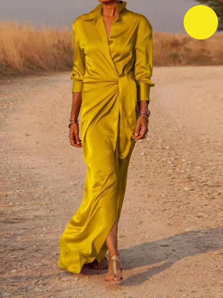 Noelia® | Office Lapel V-Neck Maxi Dress - Image 6