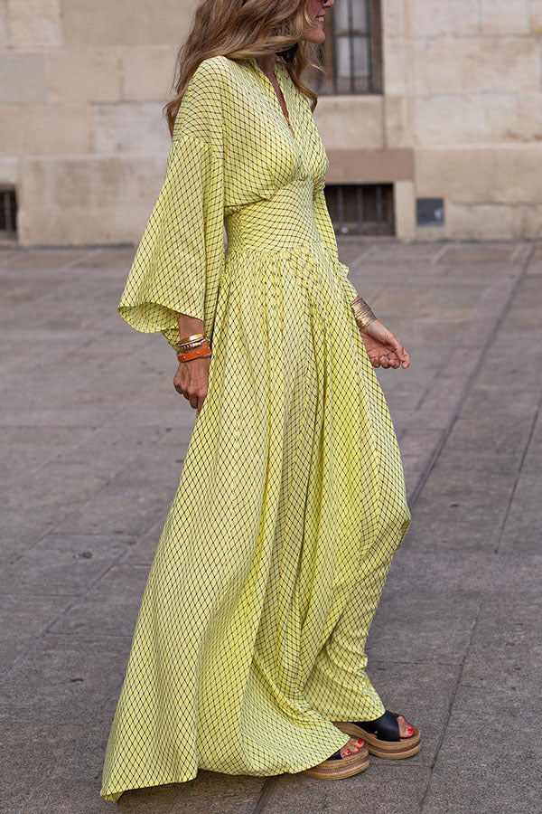 Noemí® | Polished Long Sleeve Loose V-Neck Waist Control Large Hem Dress - Image 2
