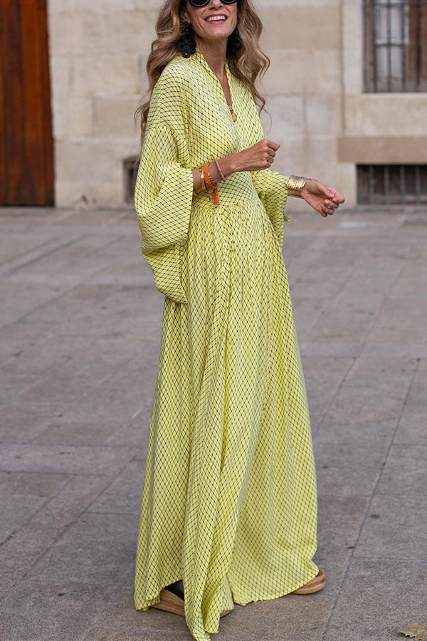 Noemí® | Polished Long Sleeve Loose V-Neck Waist Control Large Hem Dress - Image 3