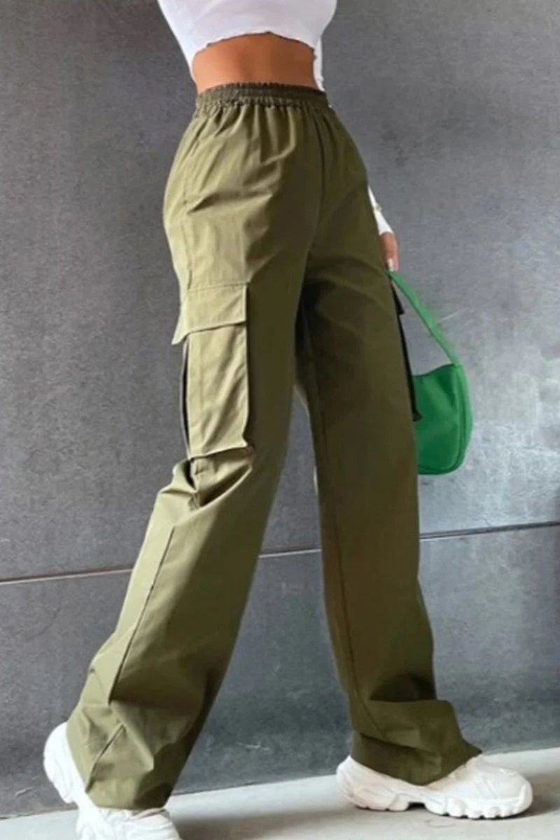 Noemí | Solid loose solid color mid waist pants with pockets - Image 10