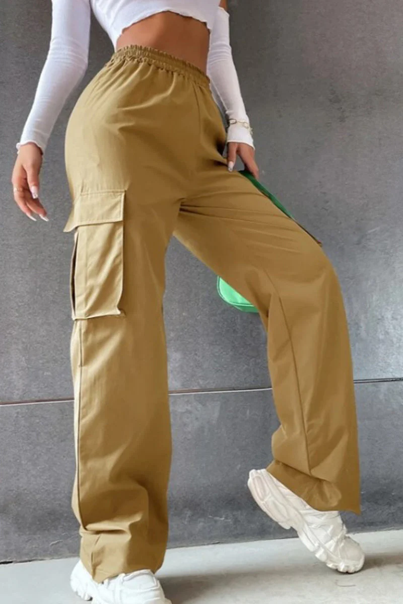 Noemí | Solid loose solid color mid waist pants with pockets - Image 11