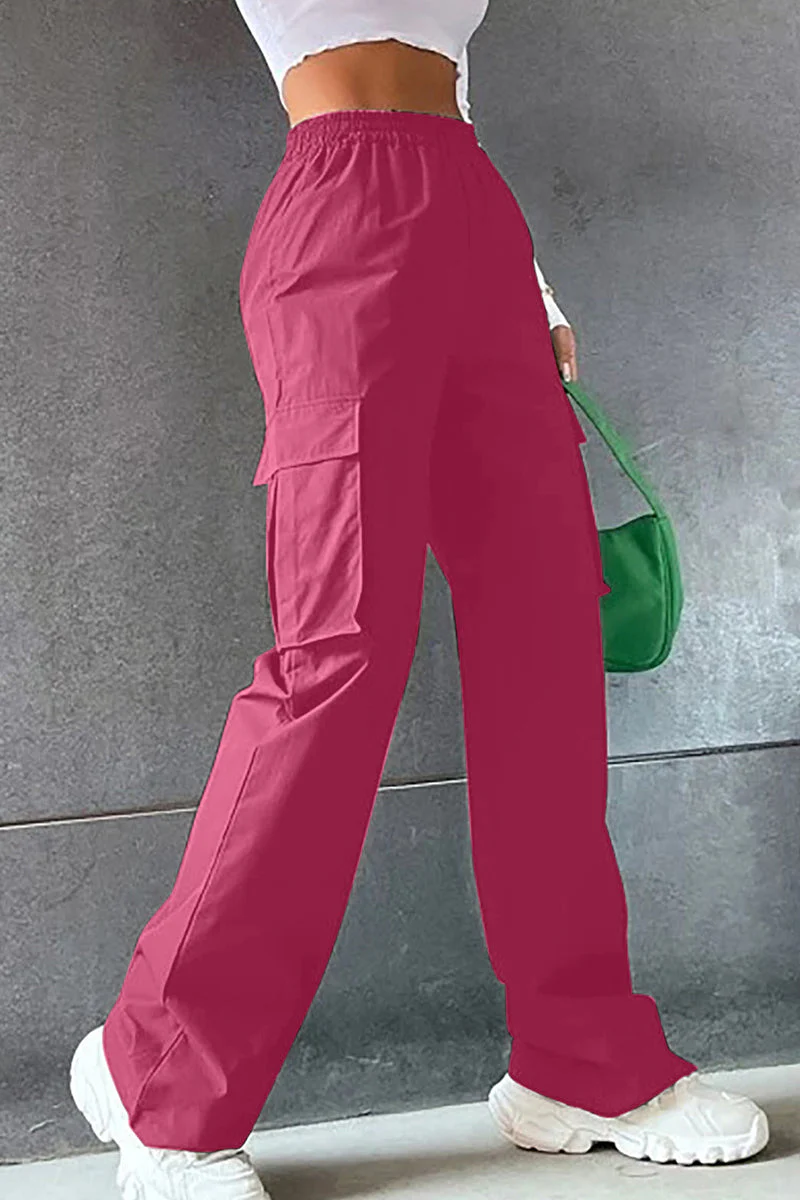Noemí | Solid loose solid color mid waist pants with pockets - Image 3