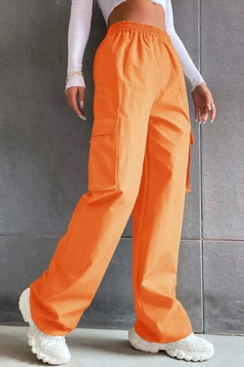 Noemí | Solid loose solid color mid waist pants with pockets - Image 4