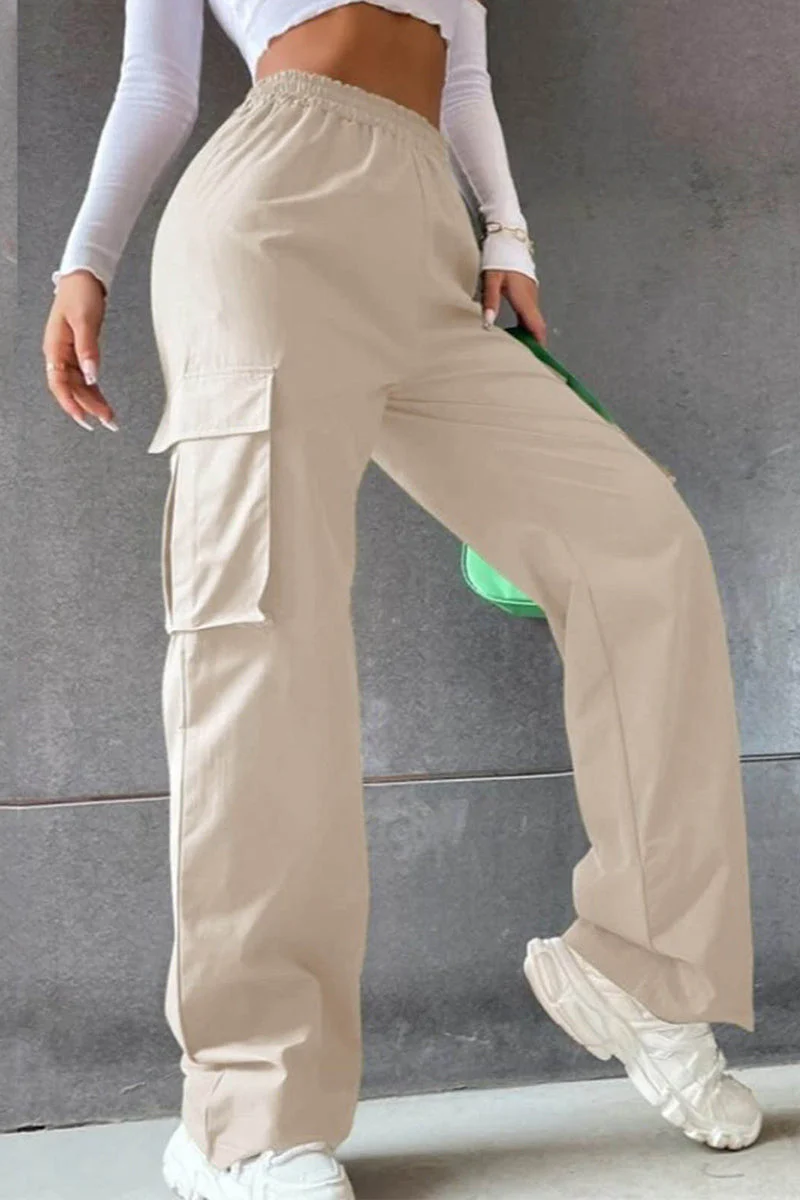 Noemí | Solid loose solid color mid waist pants with pockets - Image 5