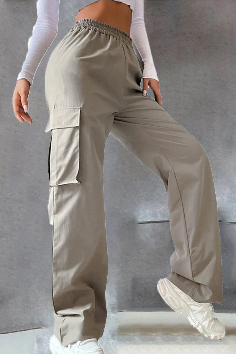 Noemí | Solid loose solid color mid waist pants with pockets - Image 7