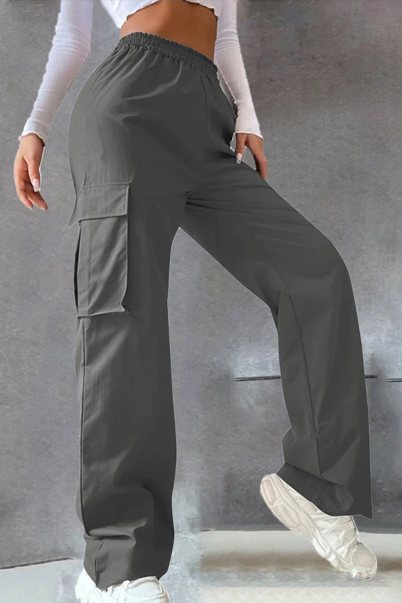 Noemí | Solid loose solid color mid waist pants with pockets - Image 9