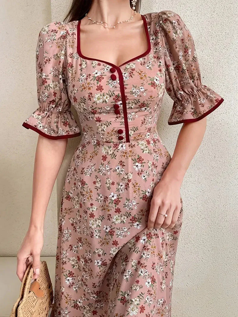 Noemí® | Women'S Floral Print Maxi Dress With Chic Square Neckline And Puff Sleeves - Image 6