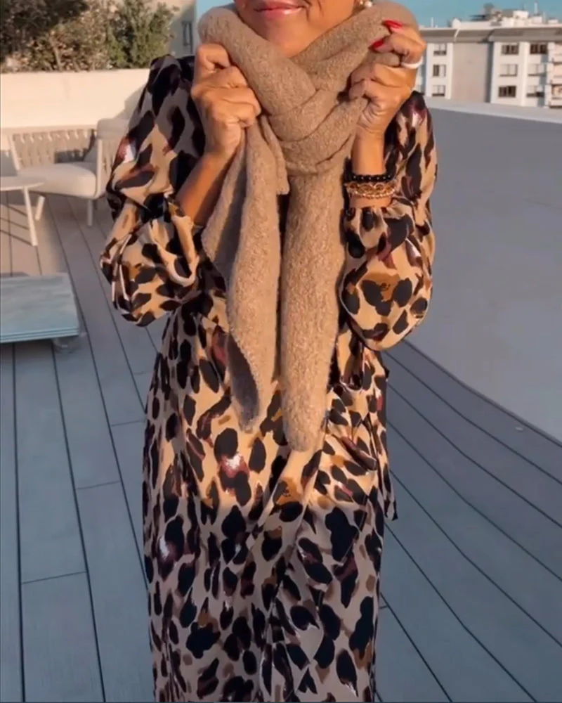 Nora® | V-Neck Leopard Print Dress - Image 3