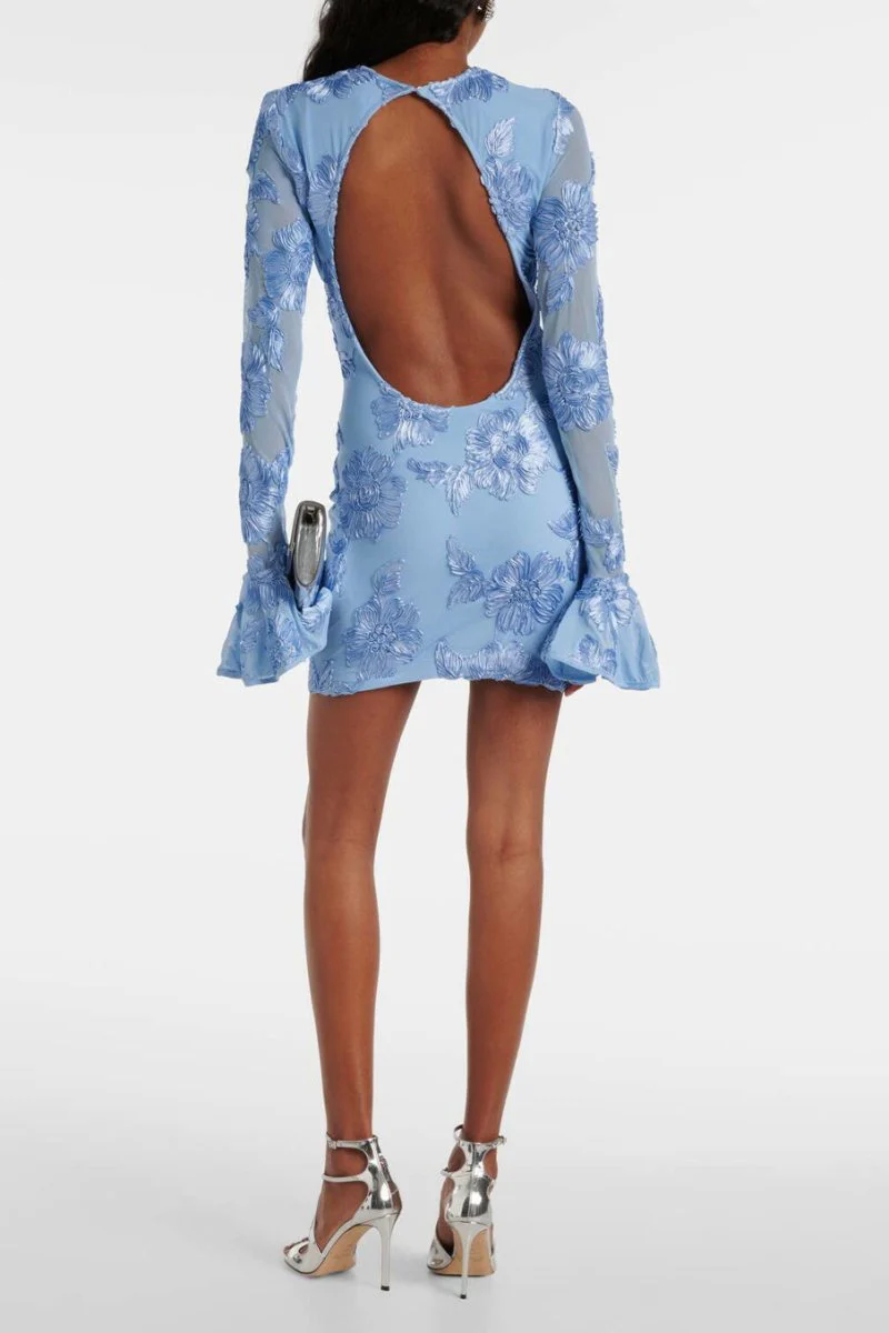 Norma® | Backless Embroidered Mesh Mini Dress - Image 6