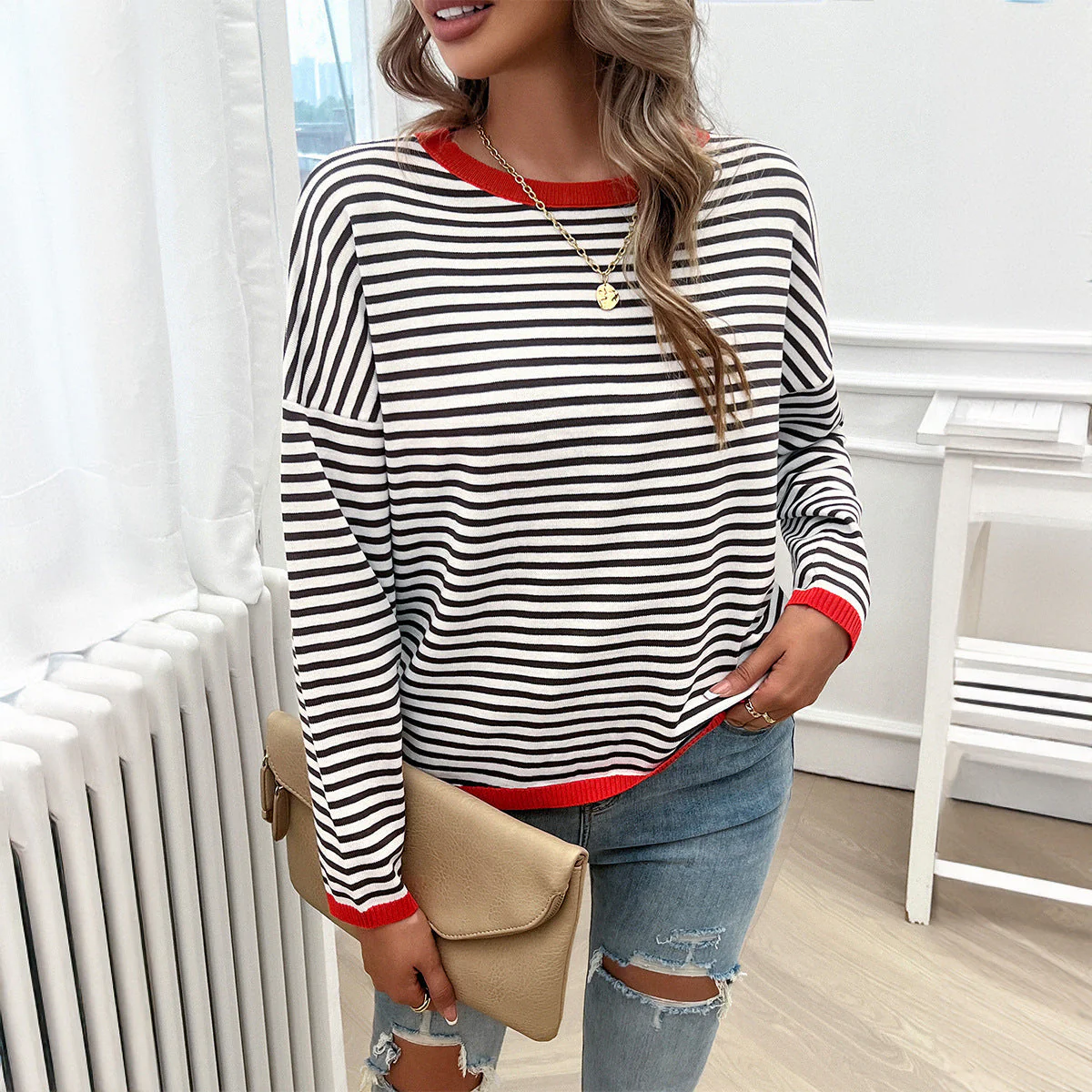Norma | Classic striped sweater with a crew neck - Image 2