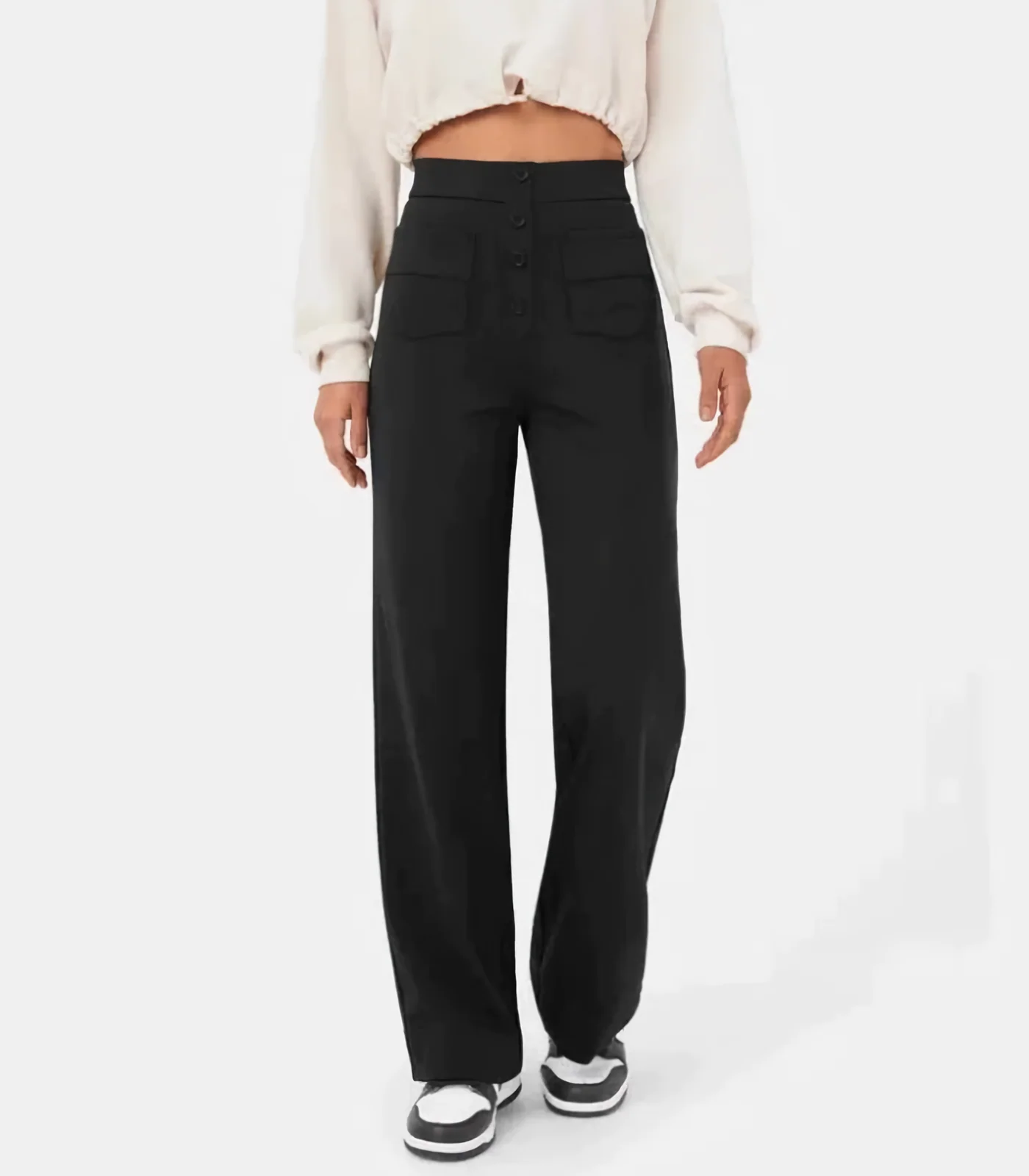 Norma® | Elasticated High Waist Trousers With Buttons - Image 5