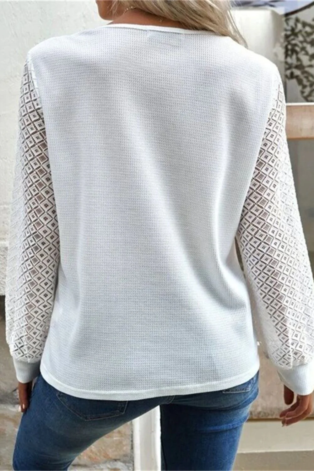 Nuria | Long-sleeved T-shirt with decorative button and V-neck - Image 2