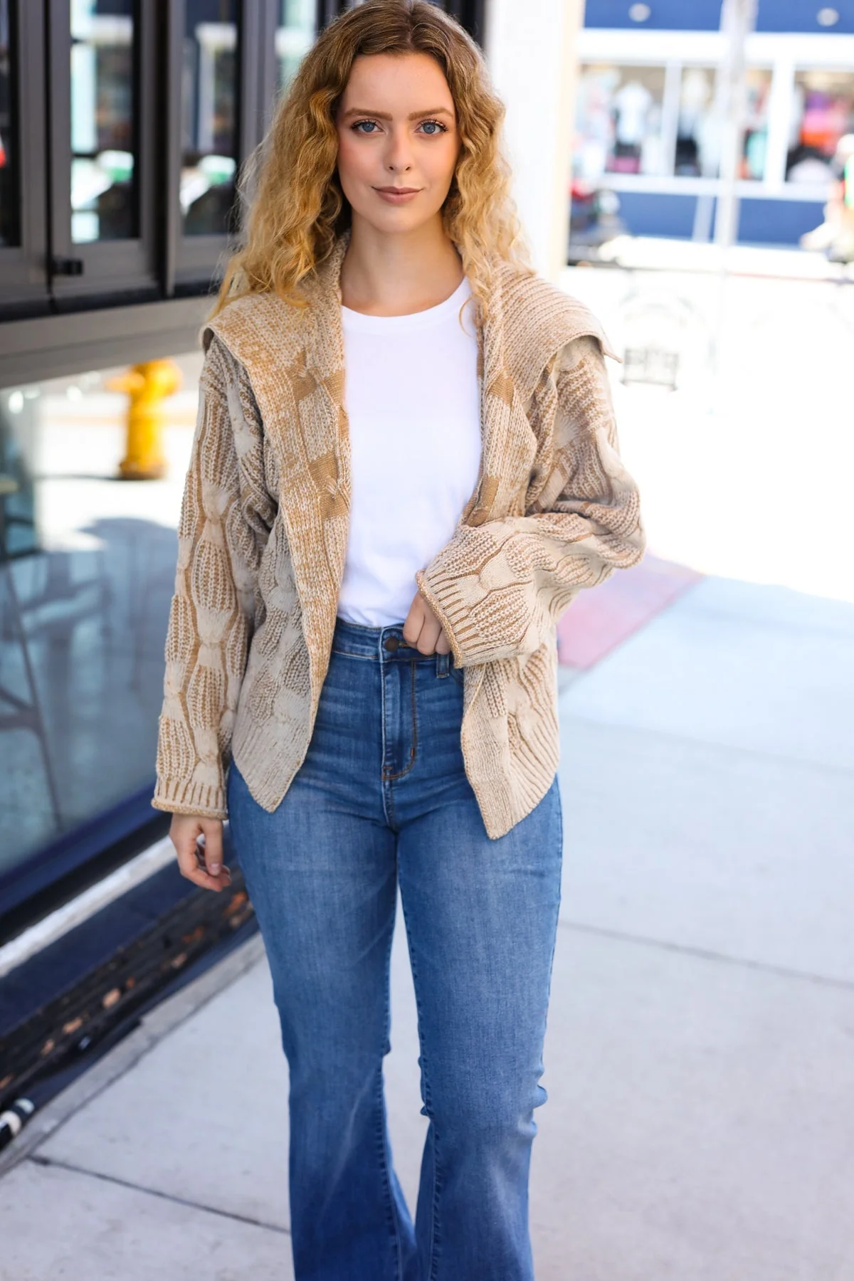 Odette | Autumn Vibes Taupe structured cable knit cardigan with collar - Image 12