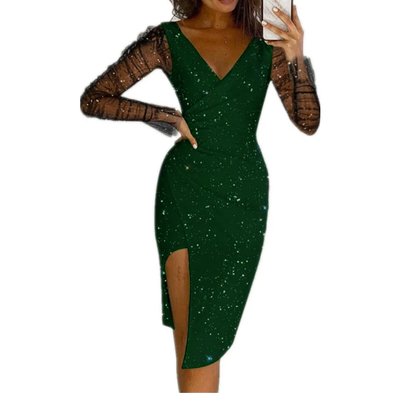 Ofelia® | Women'S Evening Dress With Transparent Sleeves And Glittering Star Motif - Image 5
