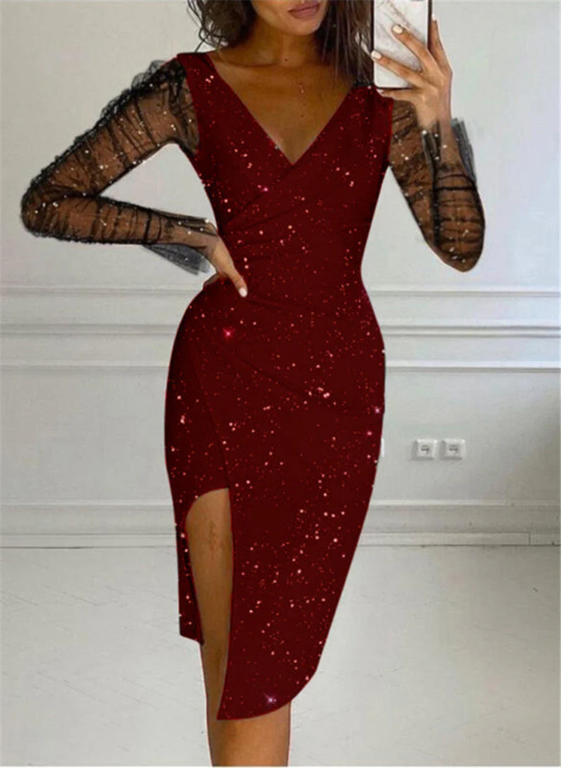 Ofelia® | Women'S Evening Dress With Transparent Sleeves And Glittering Star Motif - Image 7
