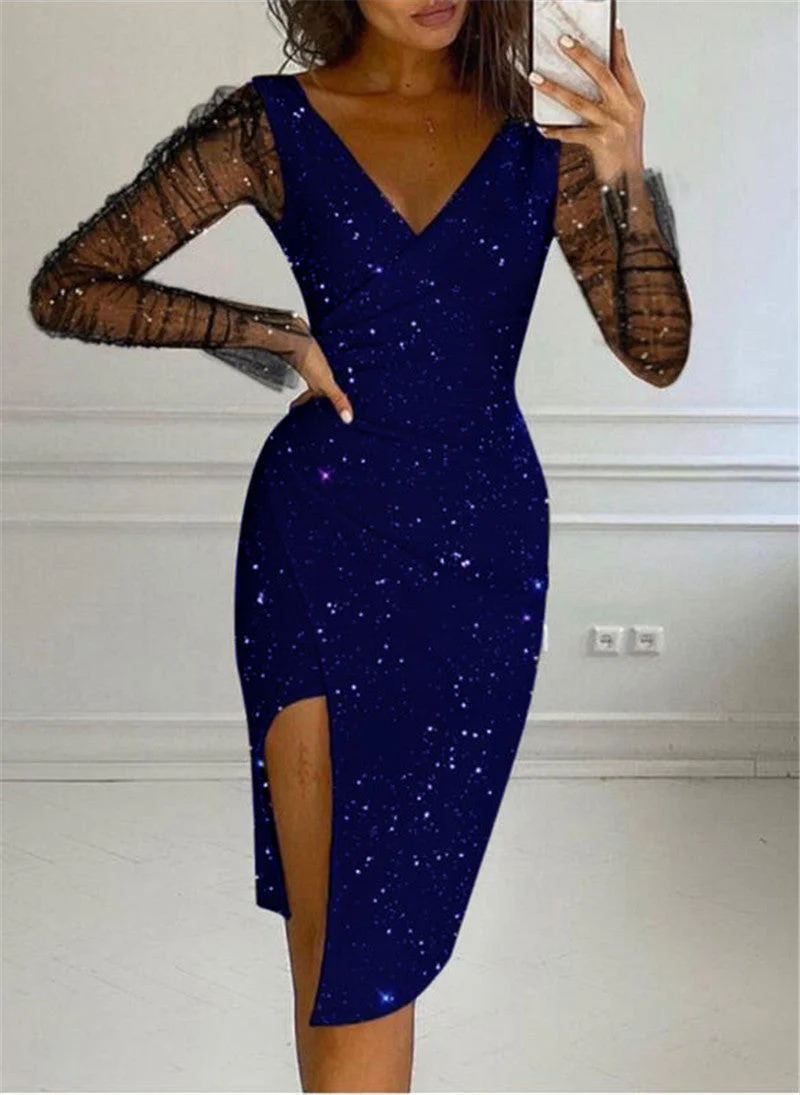 Ofelia® | Women'S Evening Dress With Transparent Sleeves And Glittering Star Motif - Image 8