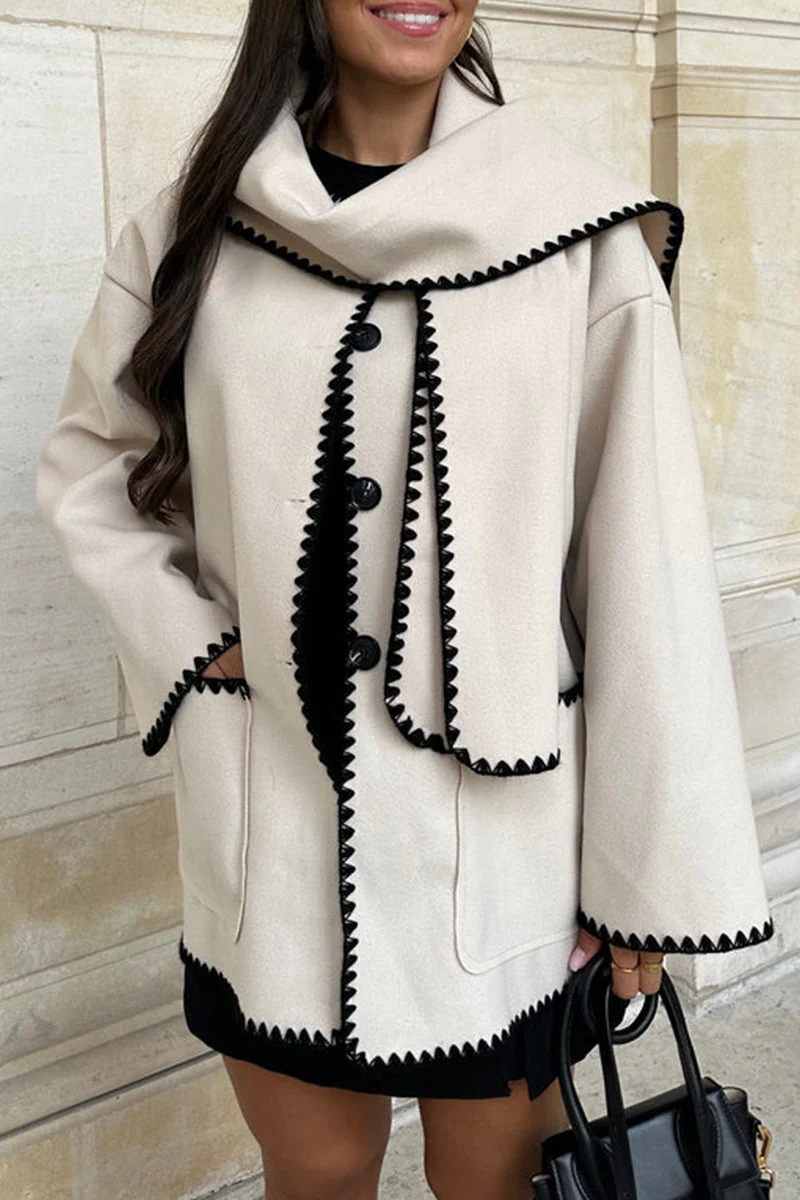 Olga | Casual British style outerwear with solid color buttons and contrast shawl collar - Image 4