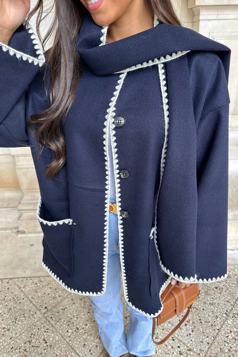 Olga | Casual British style outerwear with solid color buttons and contrast shawl collar - Image 5