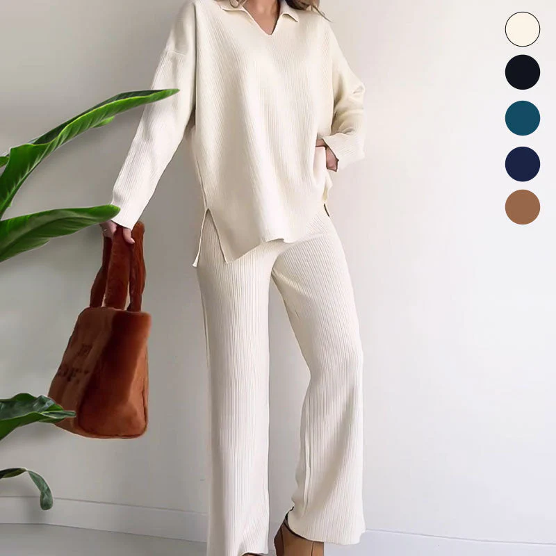 Olga | Casual two-piece suit with a V-neck and slit - Image 5