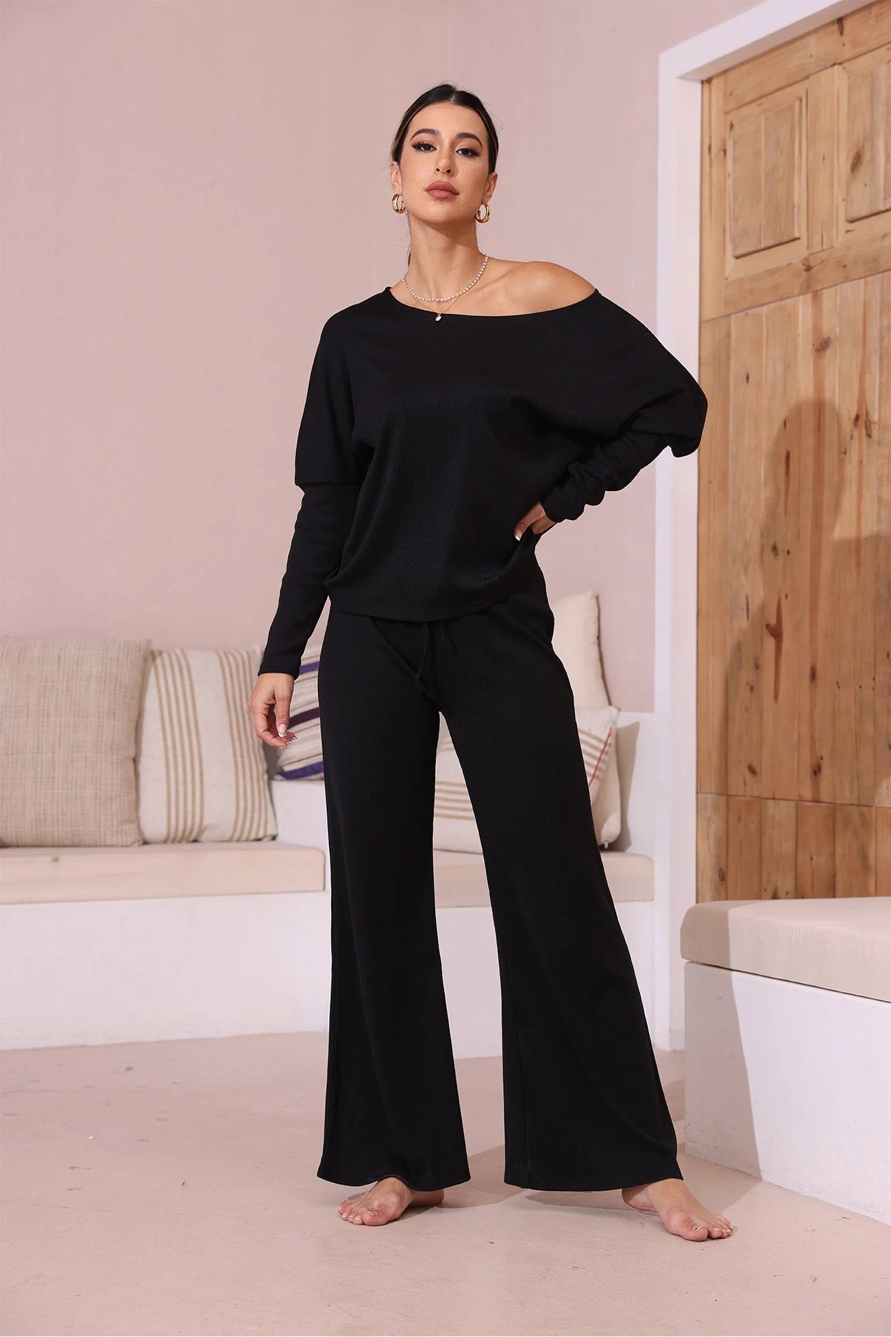 Olga | Solid color long sleeve casual set - Image 6