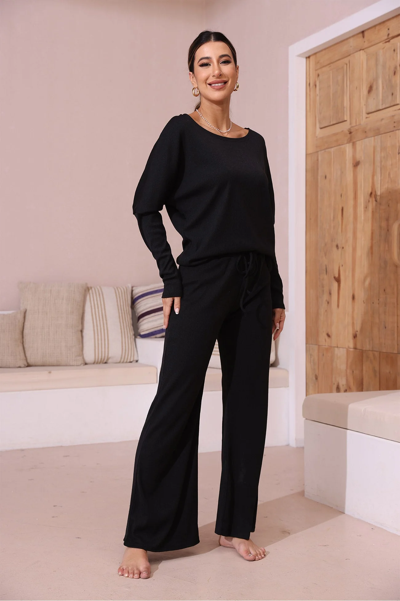 Olga | Solid color long sleeve casual set - Image 9