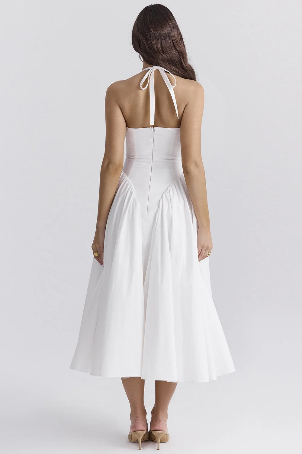 Olga® | White Cotton Halterneck Midi Summer Dress - Image 2