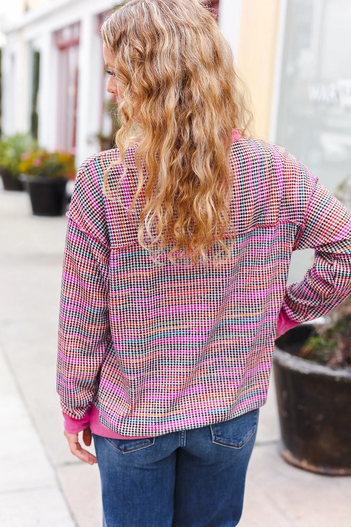 Olivia | Bring Joy Magenta Multicolor Textured Waffle Knit Sweater - Image 22