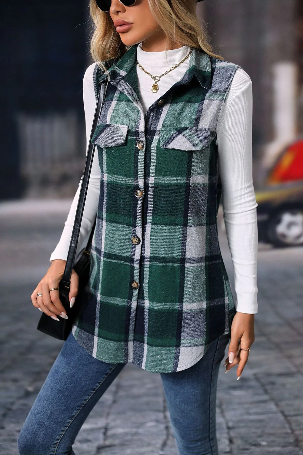 Olivia | Checked vest coat with buttons - Image 10