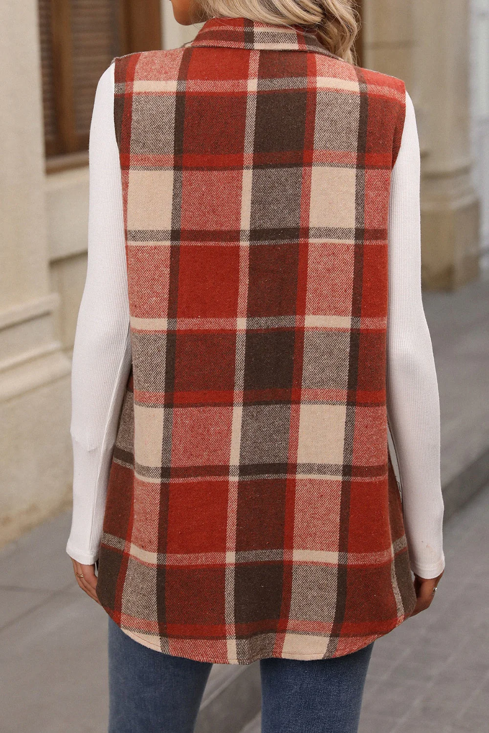 Olivia | Checked vest coat with buttons - Image 2