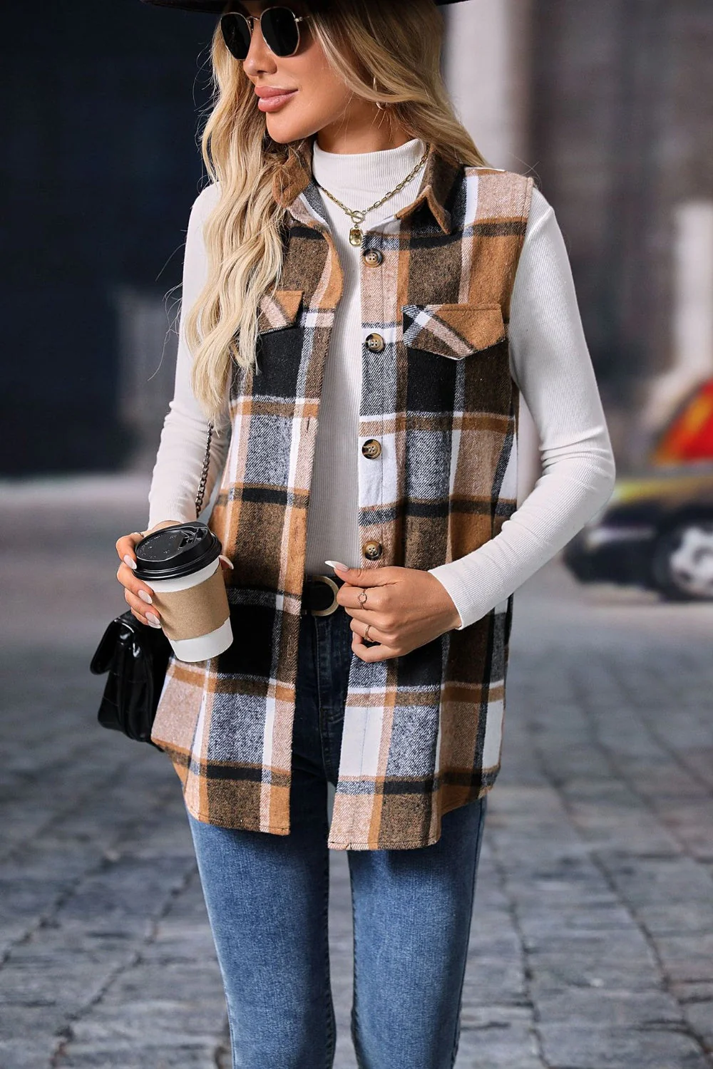 Olivia | Checked vest coat with buttons - Image 21