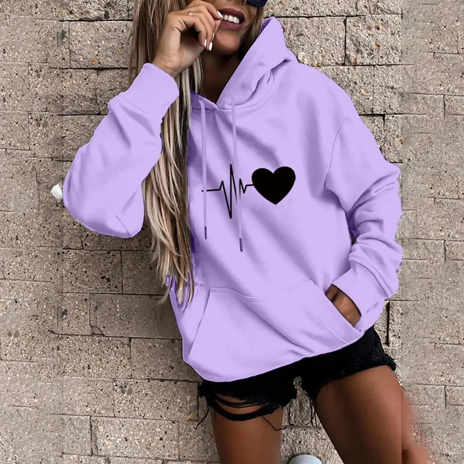 Olivia | Heart and heartbeat print hoodie for women - Image 4